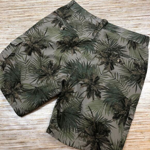 3143 SLATE & STONE flat front cotton cargo shorts GREEN Palms size 32 nwot - Picture 2 of 2